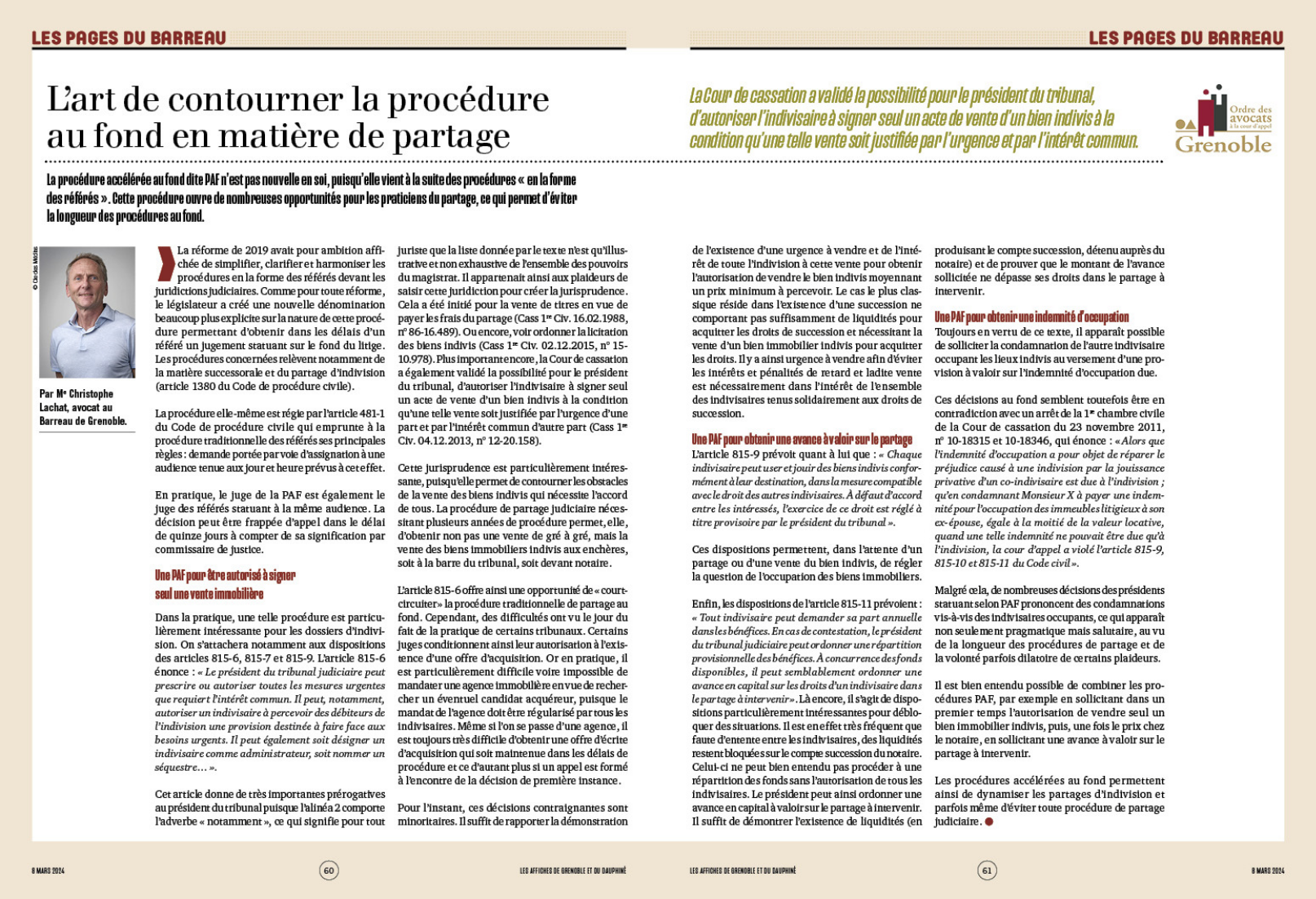 articles LES AFFICHES 8 mars 2024 l'art de contourner la procédure de partage